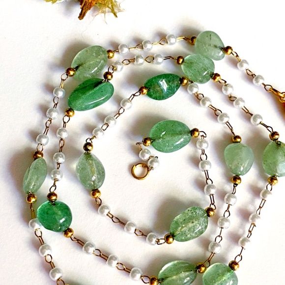 Aventurine + Fresh Water Pearl Necklace Bracelet Jewelry Set - Picture 4 of 8